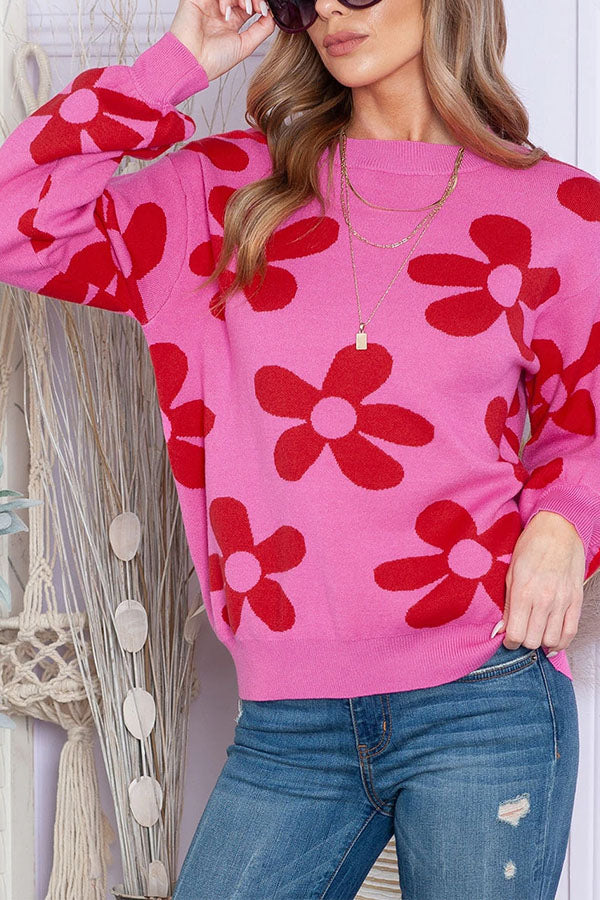 Print Knitted Long Sleeve Pullover Sweater