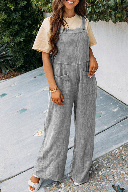 Daily Pocket Fold Square Collar Loose Jumpsuits(3 Colors)