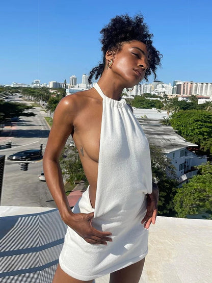Summer Dress for Knitting Halter Sleeveless Bodycon Mini Dresses Y2k Backless Beach Dress Short