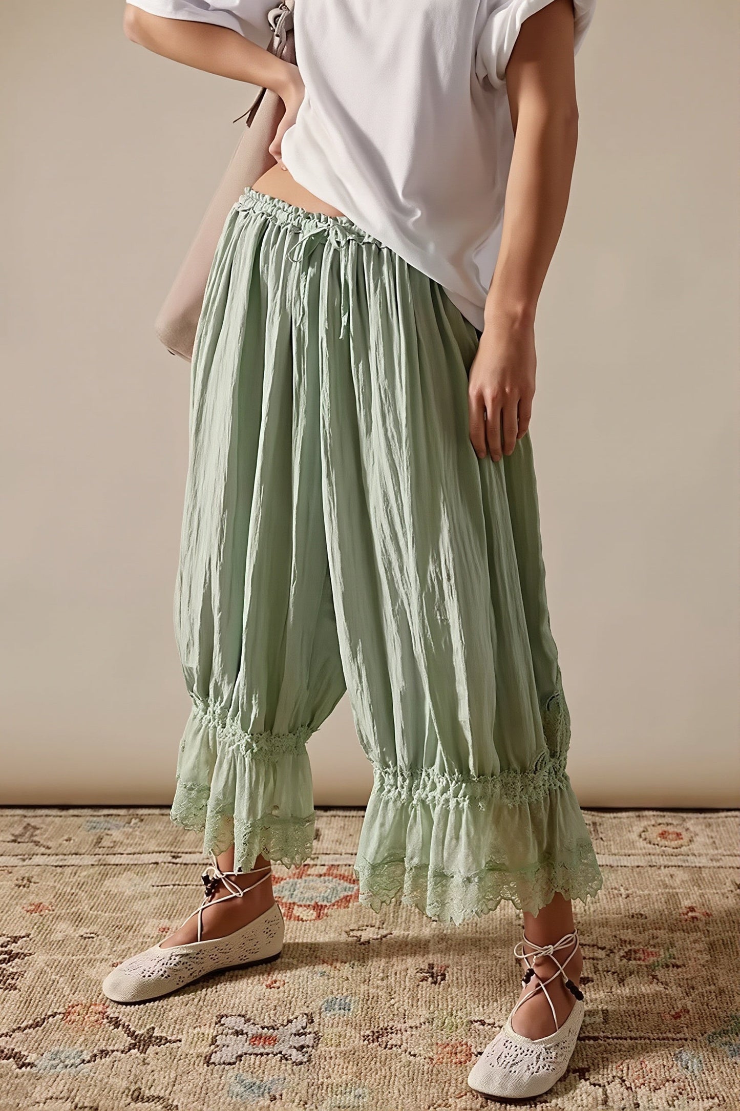 Hollow Out Lace Tie Pants