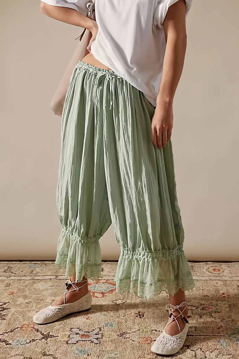Hollow Out Lace Tie Pants