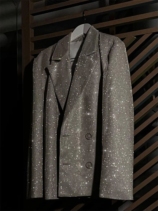 Sparkly Blazers for Oversized Loose Sliver Black Gliiter Jackets Blazer Set Pink Coat Party Outfits