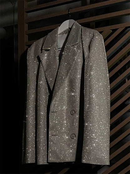 Party Sliver Glitter Three Piece Blazer Sets for Clubwear Sparkly Bra and Pants 2 Piece Mathcing Set New