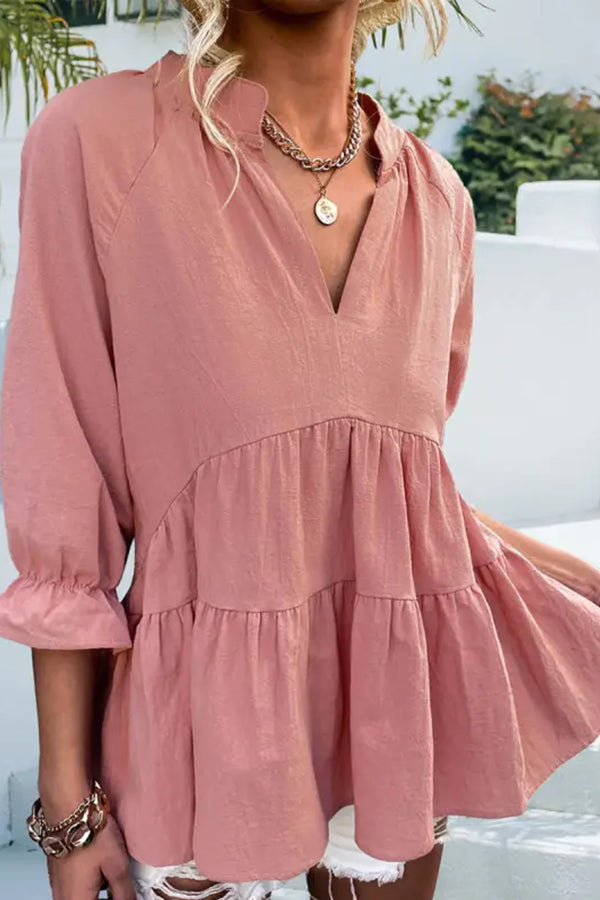 V-neck Loose Color Long-sleeved Blouse