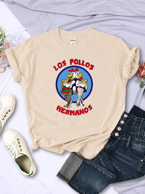 Funny Los Pollos Hermanos Prints Female T-shirts Trend Short Sleeve Street Hip Hop Tee Clothing O-neck Summer Womans Tops