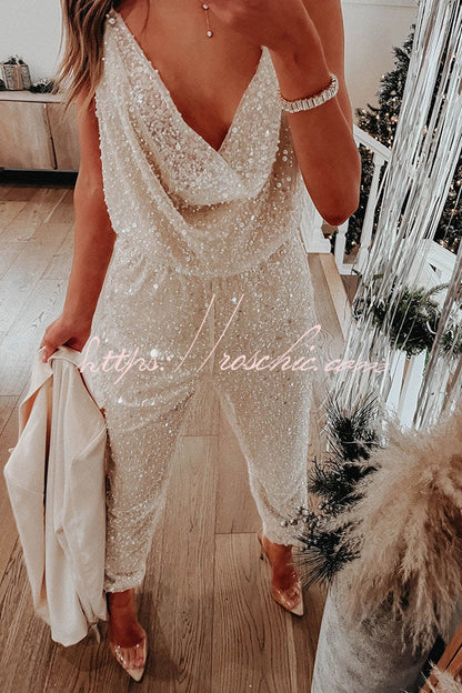 Cheers to Me Sequin Halter Elastic Waist Jumpsuit