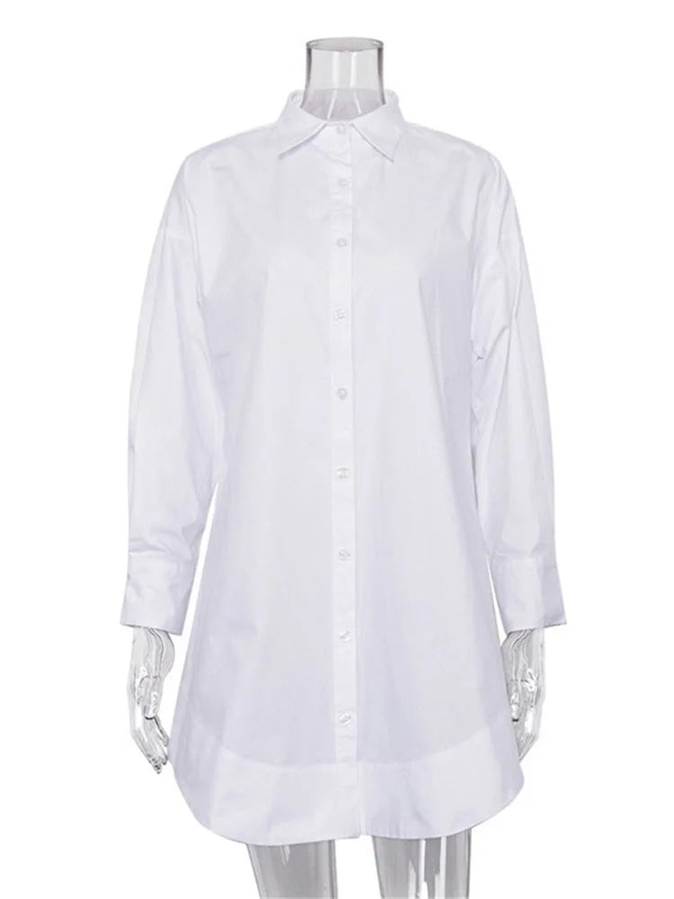 White Loose Shirts for See-through Patchwork Cardigan Coat Lapel Slim Long Sleeve Oversized Blouse Shirt