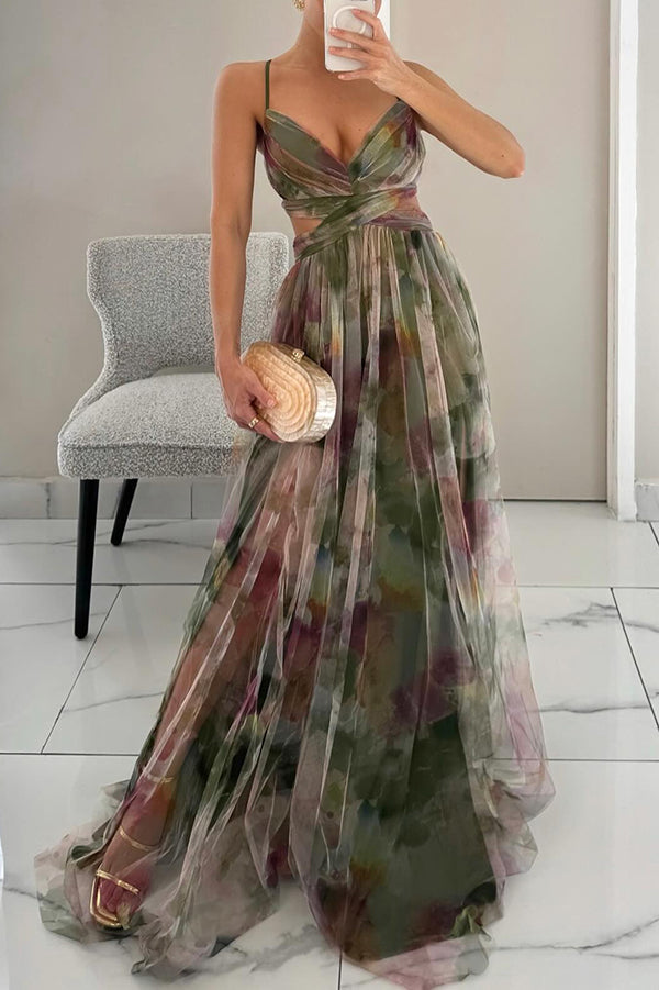 Everly - Printed Lace-up Maxi Dress