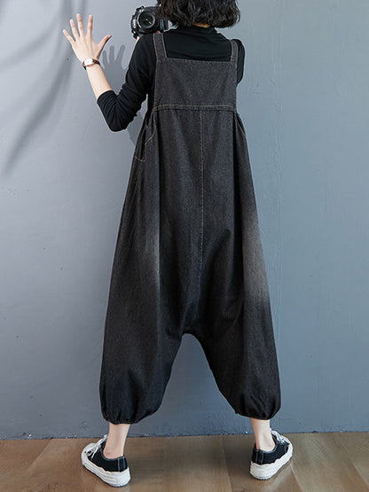 Simple Denim Buttoned Overalls&dress