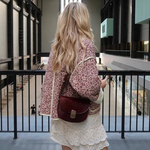 Flower Print Jackets for Pocket Slim Coat Clothes Street Autumn Cardigan Female New Outerwear