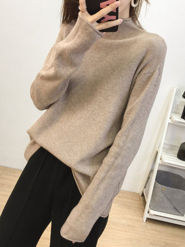 Purple Half Turtleneck Long Sleeve Sweater An1049
