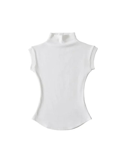 Summer Turtleneck Sleeveless T-shirts Tops Slim Fit Pullovers Causal Tees Shirts Female Basics Tees