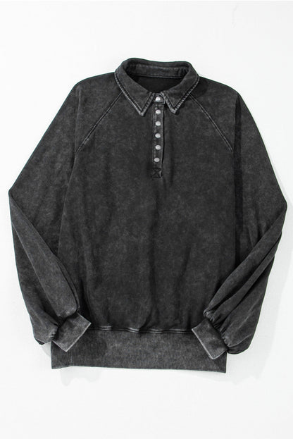 Buttons Balloon Sleeve Oversized Sweatshirt