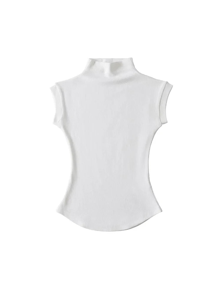 Summer Turtleneck Sleeveless T-shirts Tops Slim Fit Pullovers Causal Tees Shirts Female Basics Tees