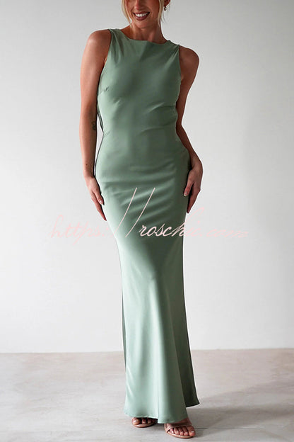 Color Backless Lace-up Slim Maxi Dress
