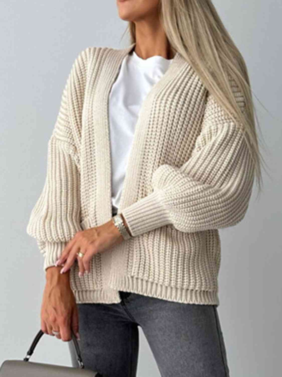 Color V-neck Long-sleeved Knitted Cardigan
