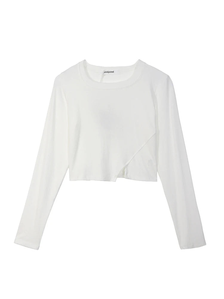 New Spring Y2k T-shirt Woman Long Sleeve Tee Shirt Femme Basic Crop Top Clothes Tshirt