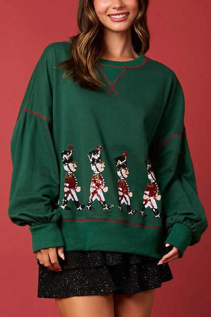 Christmas Soldier Sequined Long Sleeve Sweatshirt