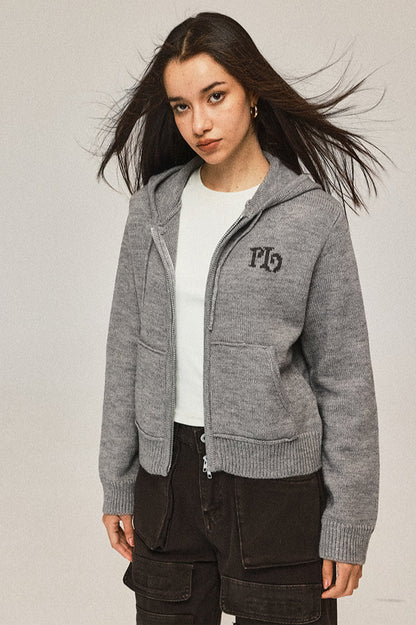 Short Hooded Knit Cardigan