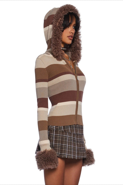 Fleece Hooded Knit Sweater