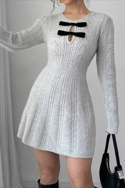 Color Long Sleeve Knit Sweater Dress