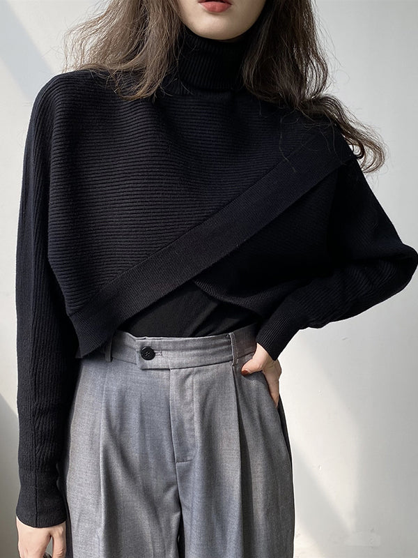 Urban White High-neck Split-front Long Sleeve Crop Sweater An1034
