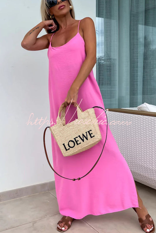 Color Resort Style Spaghetti Strap Backless Maxi Dress