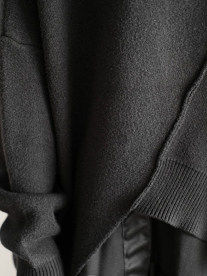 Original Loose Black Round-neck Batwing Sleeve Irregular Hem Knit Sweater An1037