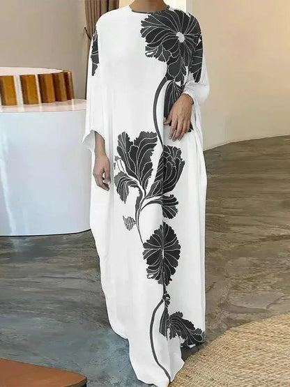 Batwing Sleeves Loose Printed Round-neck Evening Dresses Maxi Dresses