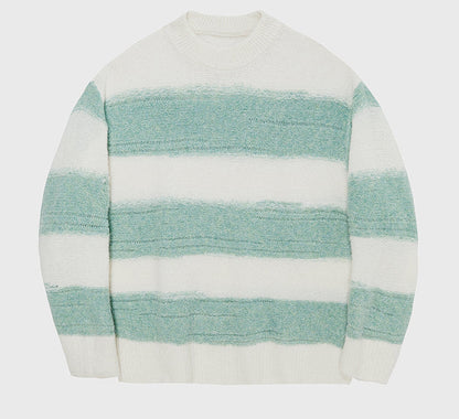Irregular Wide-striped Oversized Round Neck Sweater