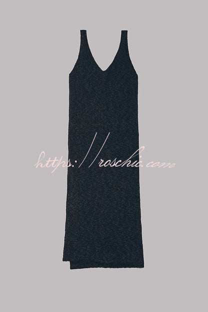 Vacation Breeze Knit Slit Loose Tank Midi Dress