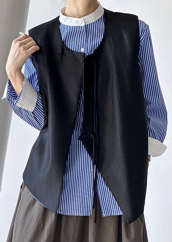 French Black Button Cotton Waistcoat Sleeveless Af1088