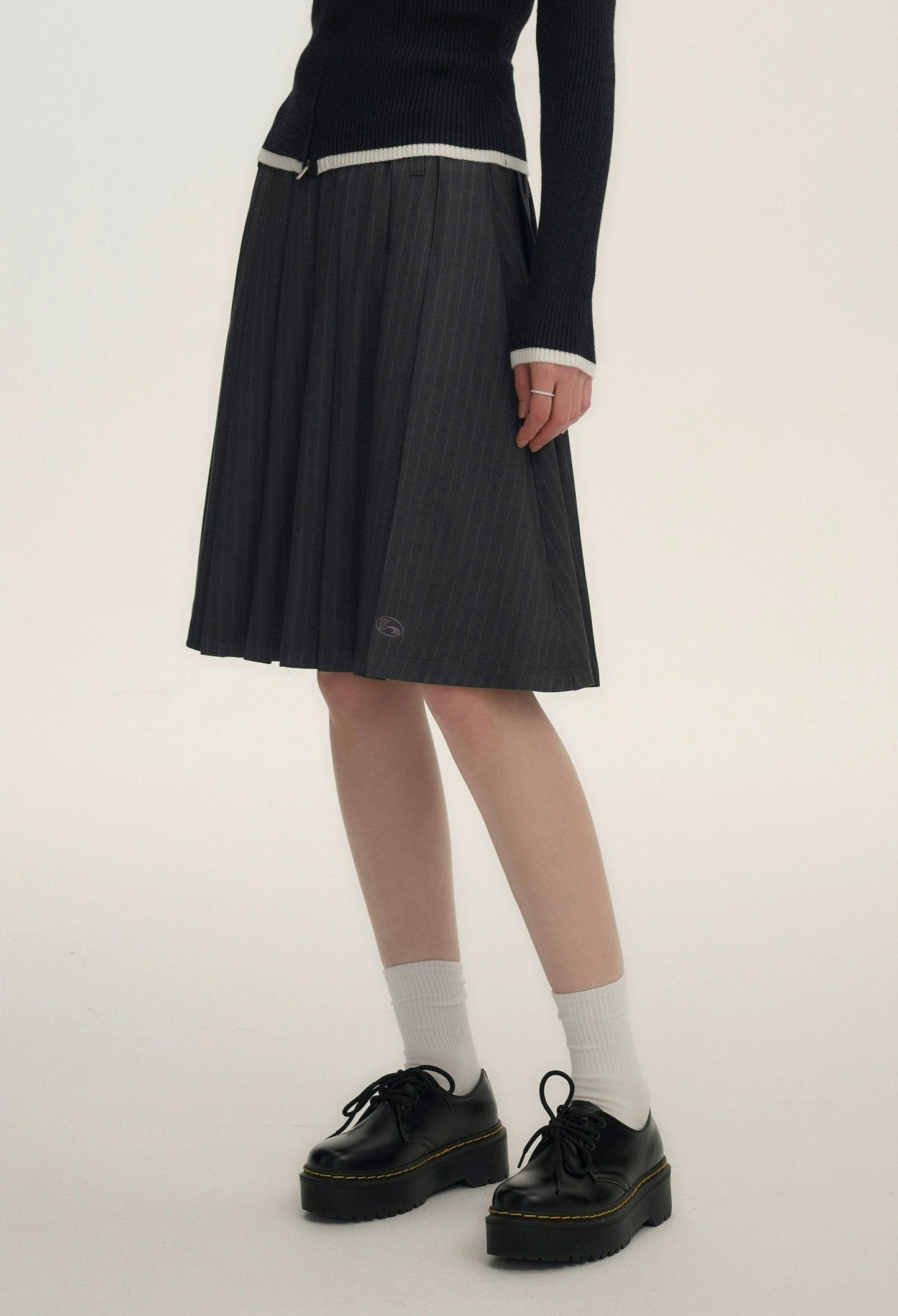 Grey Pinstripe Pleated Skirt