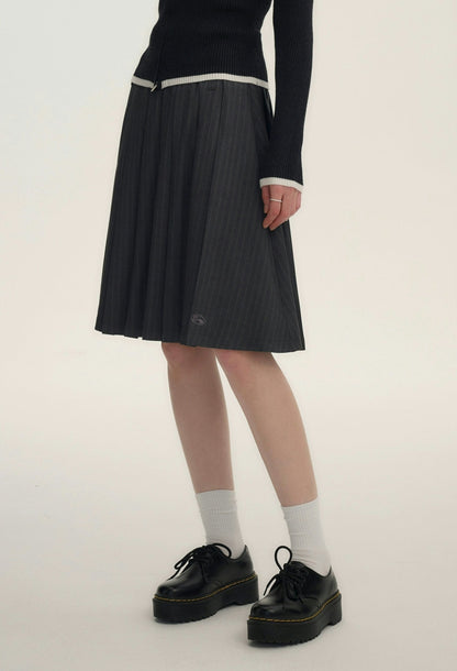 Grey Pinstripe Pleated Skirt