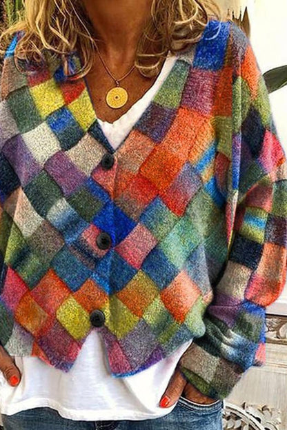 Fun and Long Sleeved Cardigan With Fun Printed Buttons