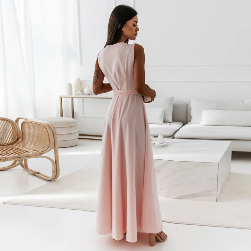 Dresses for White Sleeveless Loose V Neck Color Long Dresses Party Evening Robe Vestidos