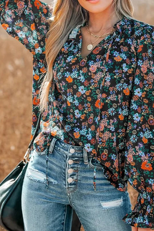 V-neck Ruffled Sleeve Blouse