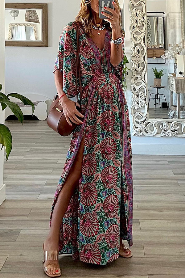 Ways Batwing Sleeve Slit Maxi Dress