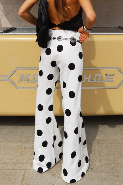 Color Block Polka Dot Flared Pants