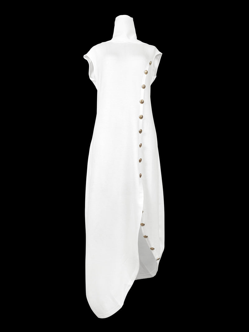 Loose Sleeveless Color Split-side Shawl Collar Maxi Dresses