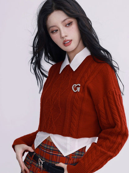 Cg Diamond Knit Cropped Sweater