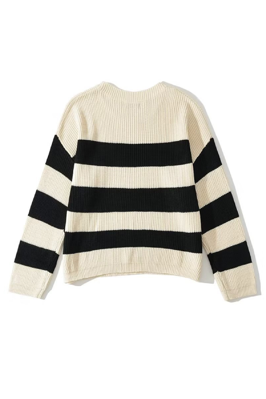 Loose-fitting, Versatile Striped Contrast-color Pullover Knitted Sweater