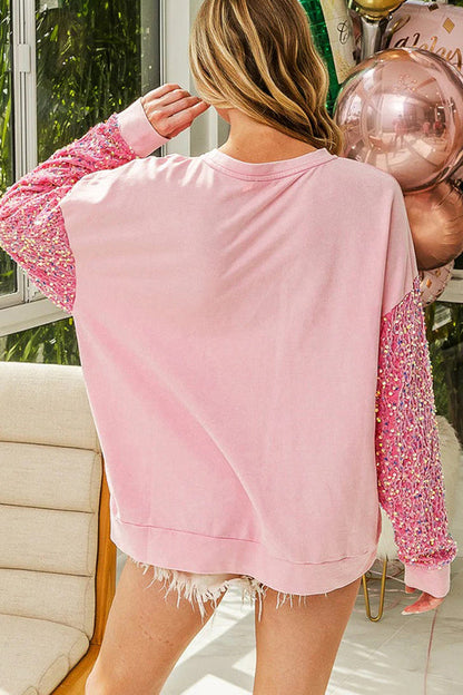 Christmas Loose Round Neck Sequined Sleeve Sweatshirt