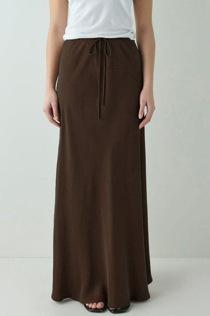 Brown Drawstring A-line Skirt