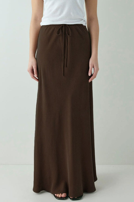 Brown Drawstring A-line Skirt