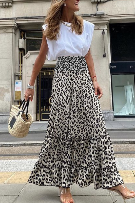 Leopard Print Long Skirt