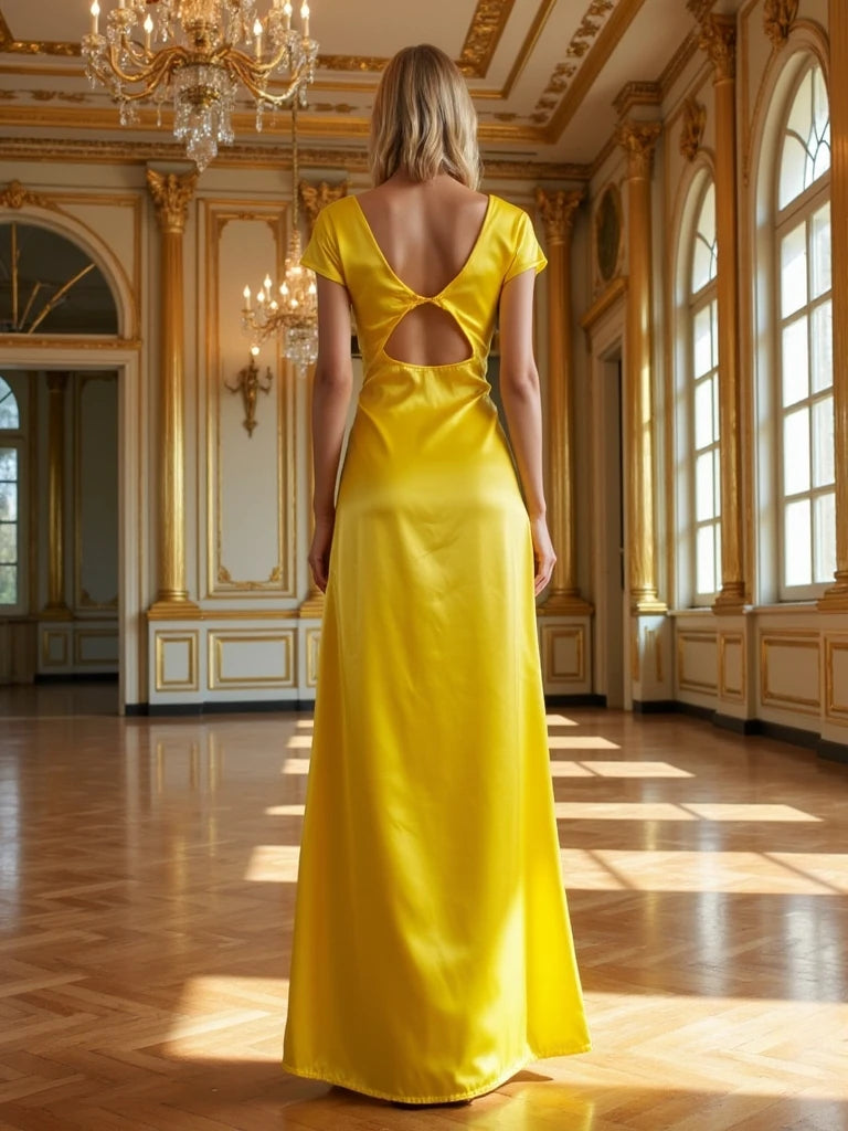 Temperament V-neck High Waist Evening Dress Backless Sleeveless Party Dresses ’s Hollow Long Dress