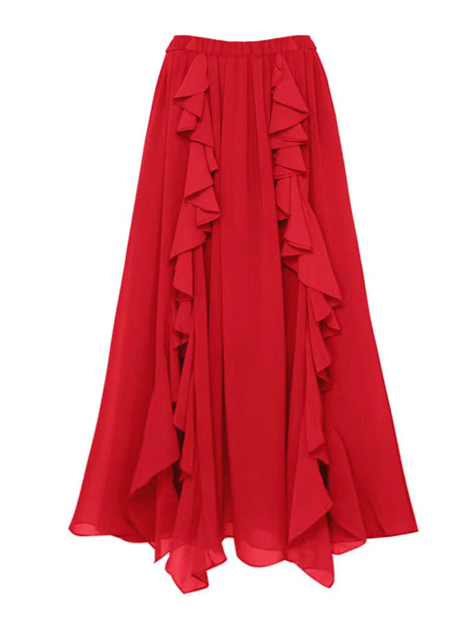 Deep V Red Cutout One Piece Swimsuit and Skirt