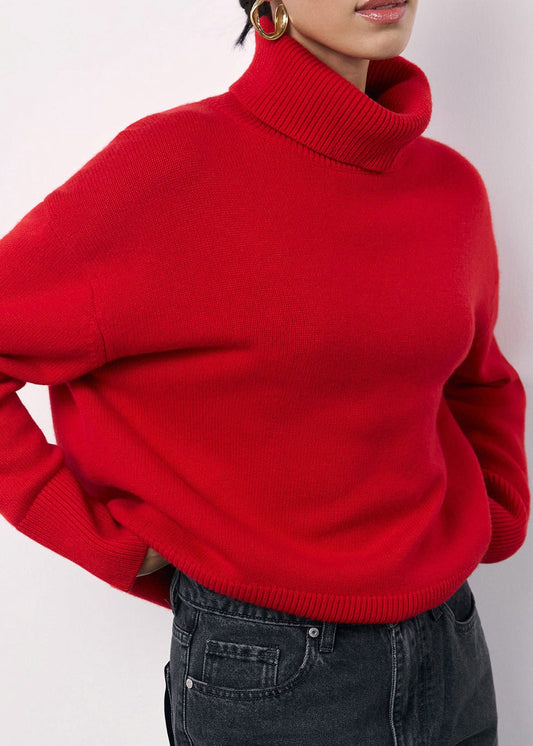Red Turtleneck Knit Sweater