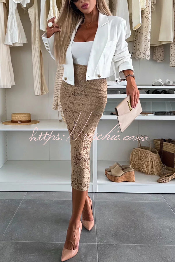 Lesia Lace High Rise Slit Stretch Midi Skirt